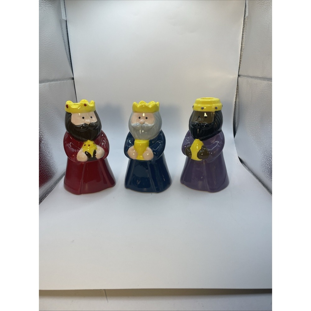 Three‎ 3 Wise Men Ceramic CHRISTMAS Candle Holders We Three Kings Magi Avon